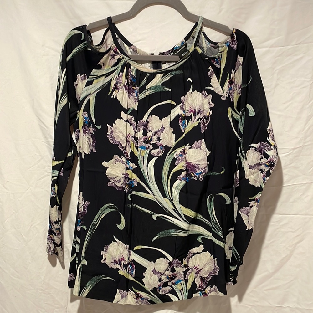 Club Monaco Black/floral printed should cutout long sleeve top